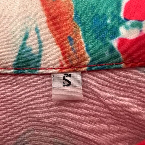 Vintage Abstract Print Button-Up Blouse Size S Polyester Red/Green - Picture 4 of 6